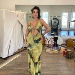 RESA Green Tie Dye Cutout Maxi Dress • Size S • Resort / Festival